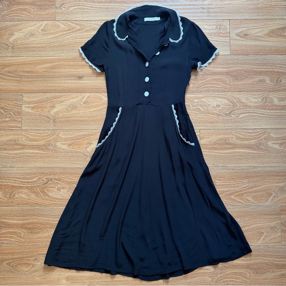 Christy Dawn Black Midi Dress with White Trim - Picture 9 of 13